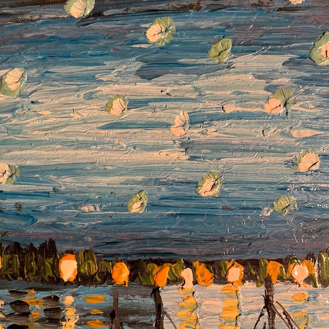 手書き油絵 ゴッホ ローヌ川の星月夜 額付 肉筆絵画 インテリア 油彩画