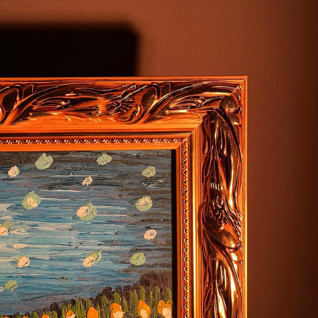 手書き油絵 ゴッホ ローヌ川の星月夜 額付 肉筆絵画 インテリア 油彩画