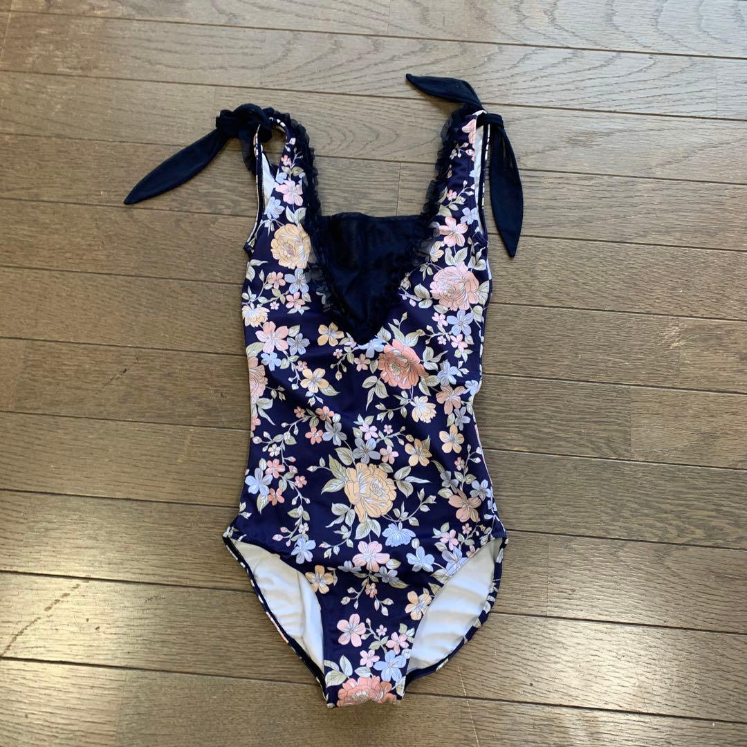 スティナ　フラワープリント ネイビー ワンピースレオタード