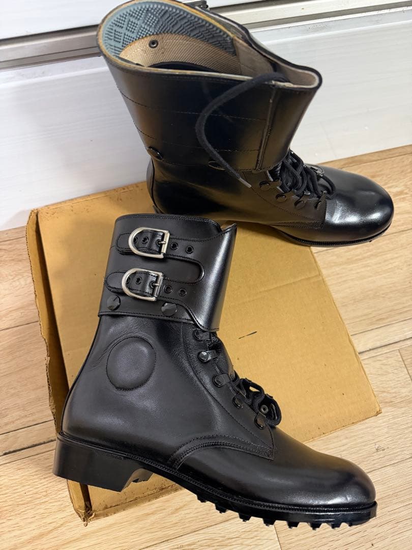 警察隊使用 編み上げブーツ 予備品 未使用 本革 25.5cm