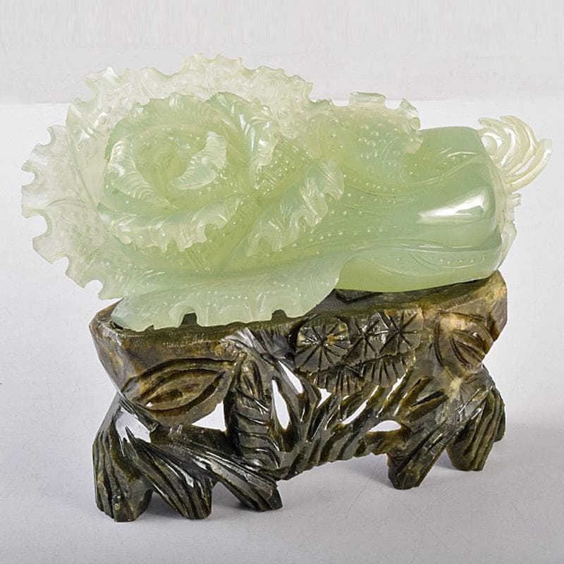 中国　玉石岫玉彫刻　白菜　置物　床飾　御隆坊古代宮廷家俱館証明書付　VR8842 修学旅行で故宮博物院へ行こう！故宮所蔵の名品をお見逃しなく