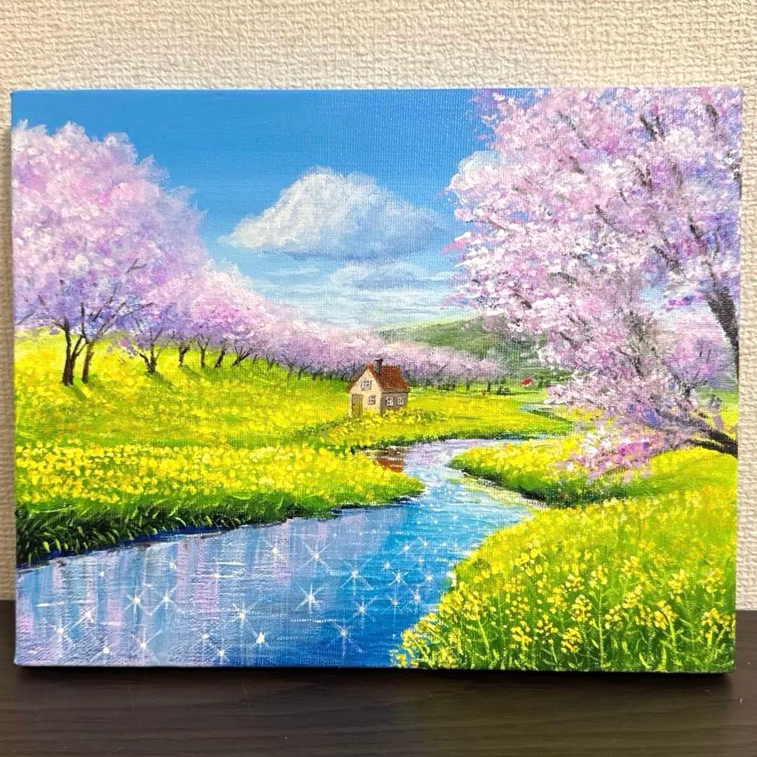 絵画 原画 風景画 肉筆 キャンバス F3 『春に囲まれたアトリエ