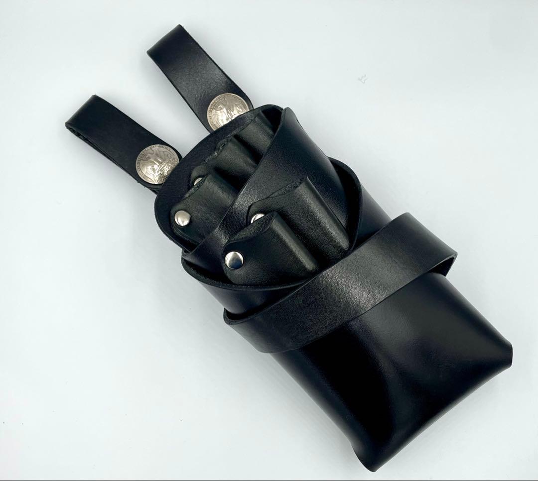 シザーケース姫路レザー☆5丁差しハンドメイド☆ベルトタイプ☆フルオープン