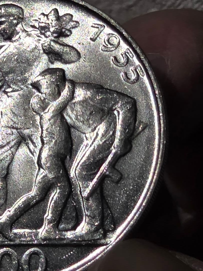 稀少) チェコスロバキア人民共和国 解放10周年記念 100コルン銀貨1955