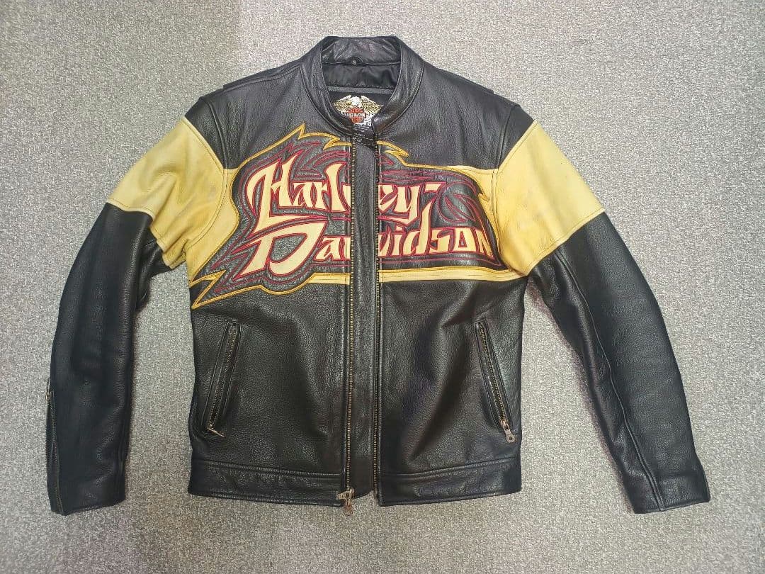 Harley Davidson シングルライダースジャケット S 黒/黄