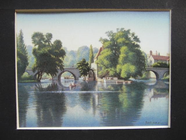 中根寛、【モレーの水辺】、希少な画集画、新品高級額 額装付、状態良好