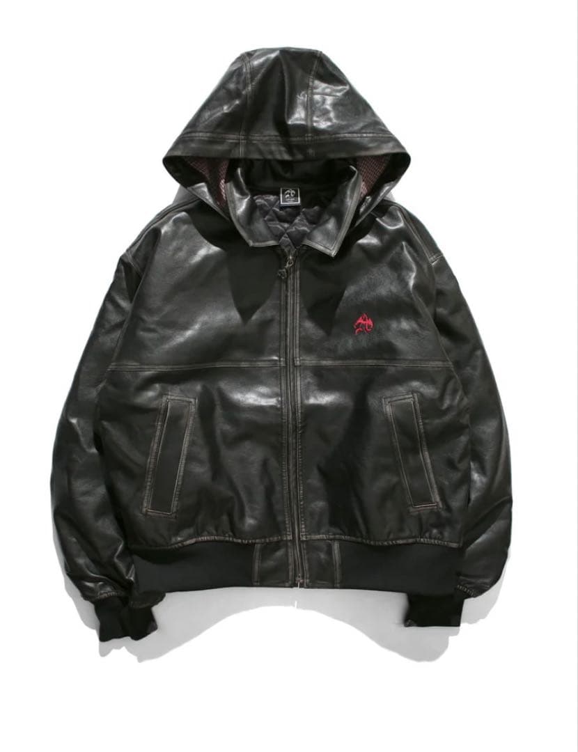 【完売品】アンチミッド レザージャケットM フード取り外し可