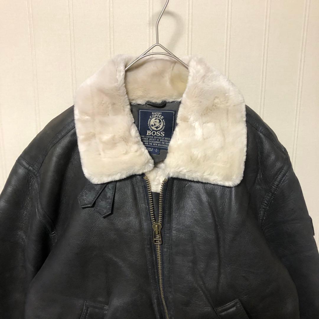 サントリー BOSS ボスジャン 本革 B-3 ムートン 黒L モーガン蔵人