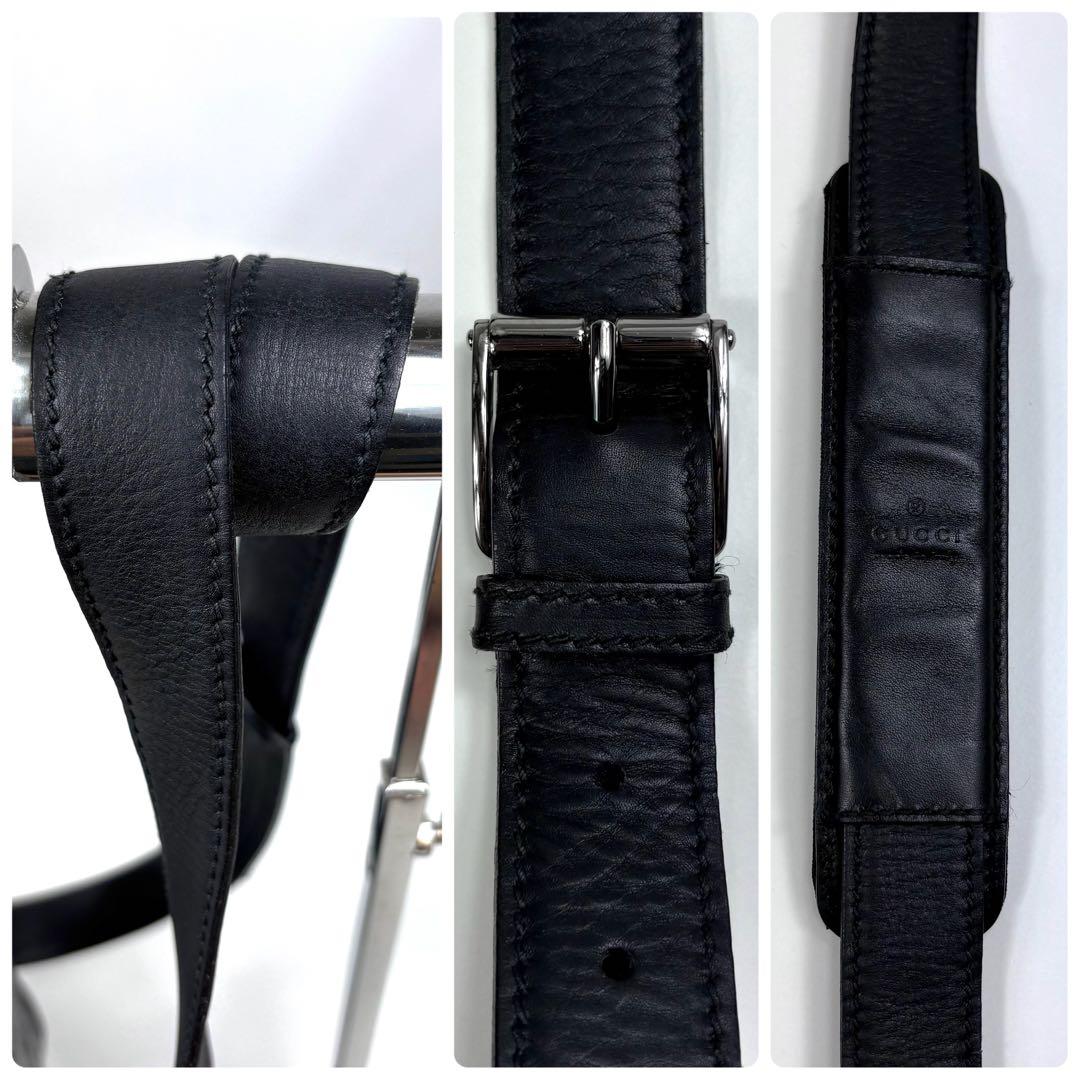 レア✨グッチ メッセンジャーバッグ シマ レザー ブラック GG柄 A4PC可