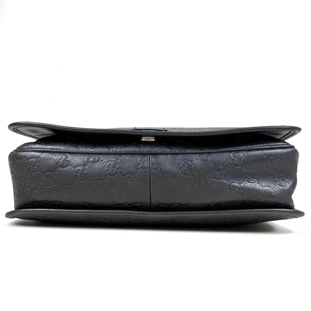 レア✨グッチ メッセンジャーバッグ シマ レザー ブラック GG柄 A4PC可