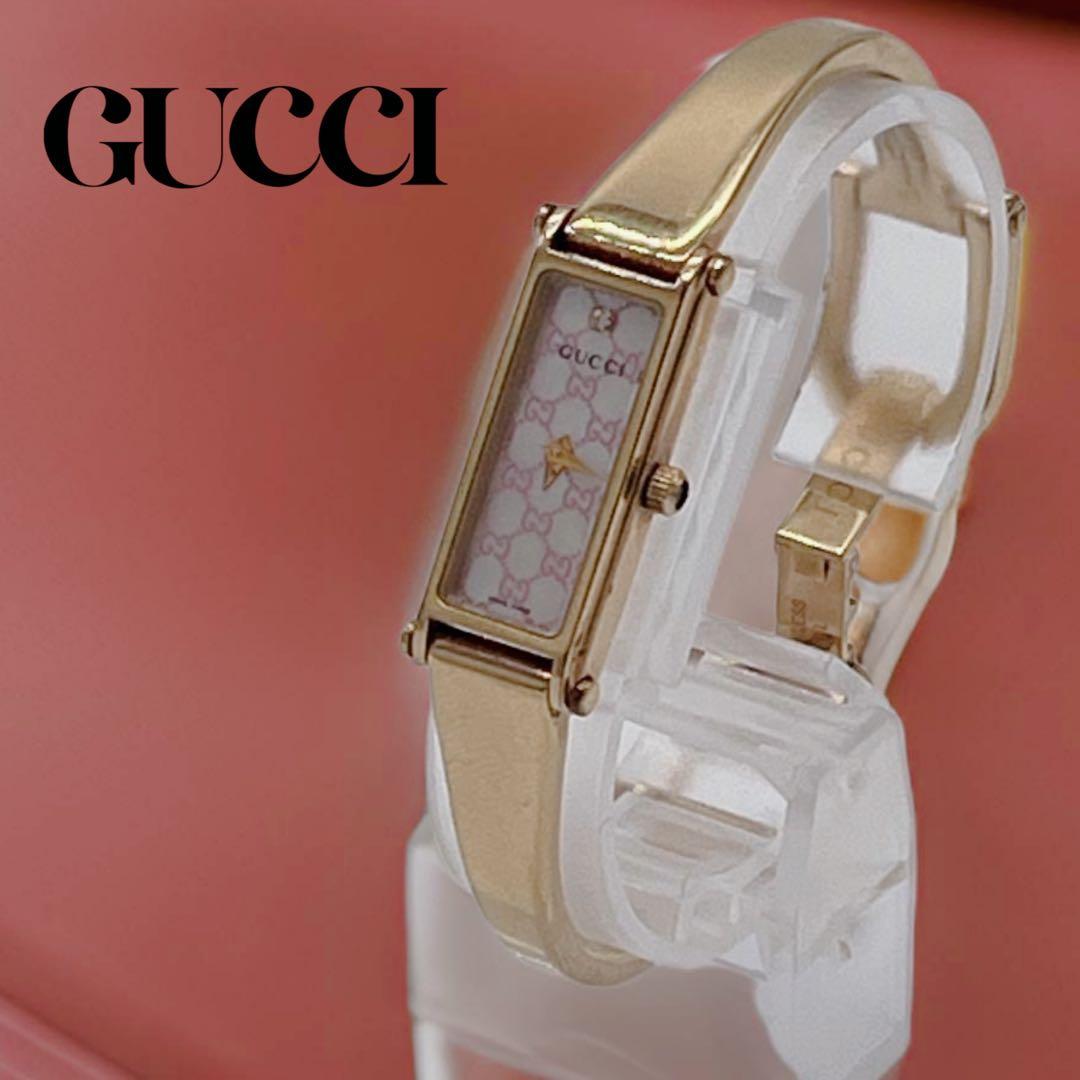 人気 GUCCI 1Pダイヤ ピンクGG柄 ゴールド 風防傷なし
