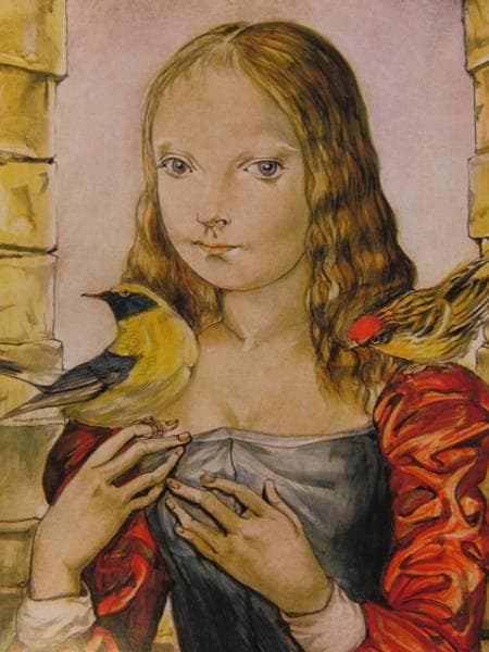 藤田嗣治、娘と鳥、レゾネより、超希少な画集より、版上サイン、新品高級額装付