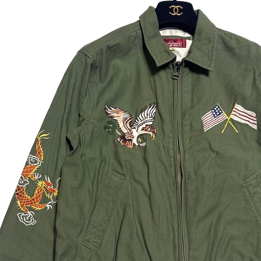 AVIREX コットン製 スーベニアジャケット ベトジャン 龍 鷹 刺繍 カーキ