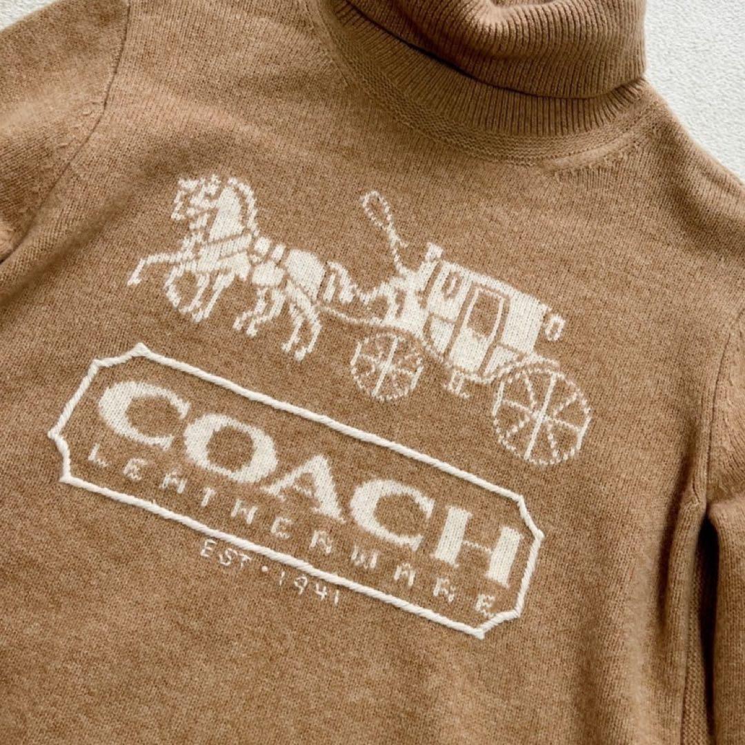 美品 COACH ロゴ タートルネック カシミヤ ウール ニット セーター XS