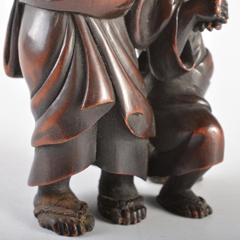 中国 唐木紫壇彫刻 母子像 置物 在銘 V R5162