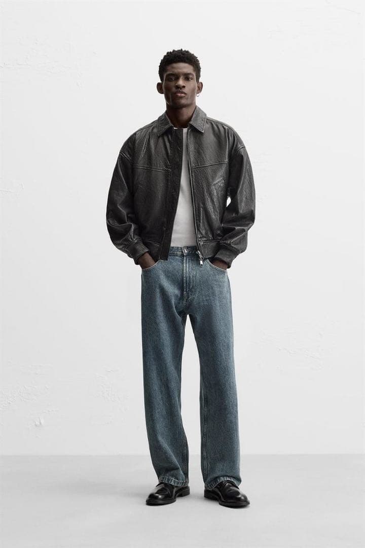 現行・完売品】ZARA エンボスレザージャケット ラムレザー XL ブラック