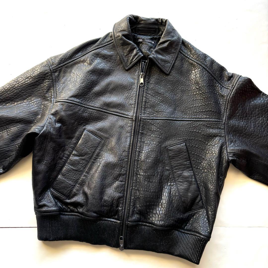 現行・完売品】ZARA エンボスレザージャケット ラムレザー XL ブラック