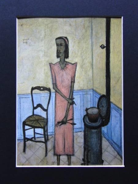 ベルナール・ビュッフェ、【Femme au poele】、希少な額装用画集より