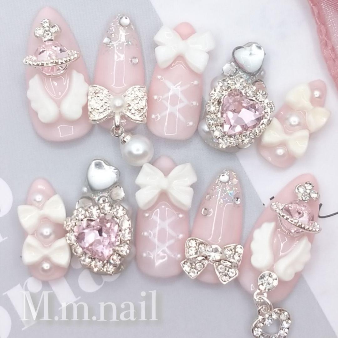 ネイルチップ ピンク ちゅるん 天使界隈 ゆめかわ 地雷系 姫 量産型