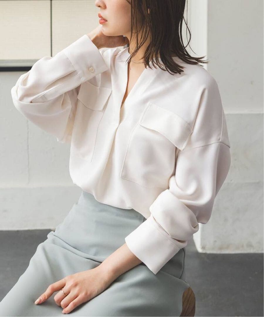 美品！NOBLE ノーブル ワークディテールドレープシャツ 追加》ワークディテールドレープシャツ（シャツ／ブラウス）｜NOBLE