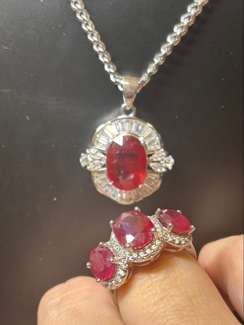 ど*☆様 天然石ルビーペンダントトップ&リングサイズ限定15号