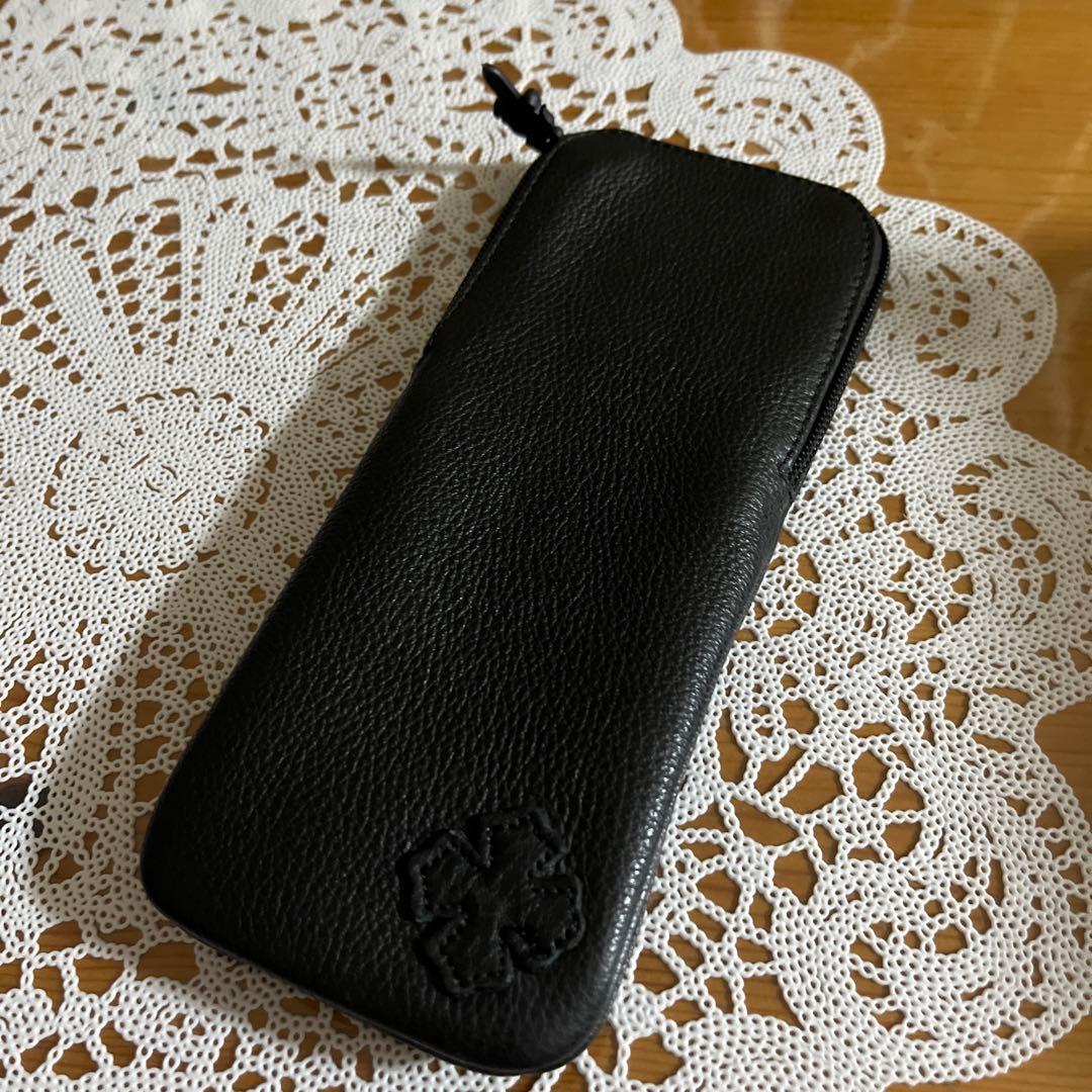 ブラックレザー メガネケース ジッパー式