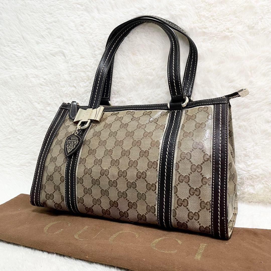 グッチ ドゥケッサ ミニボストン GGクリスタル GG柄 金具 ヒステリア 茶色