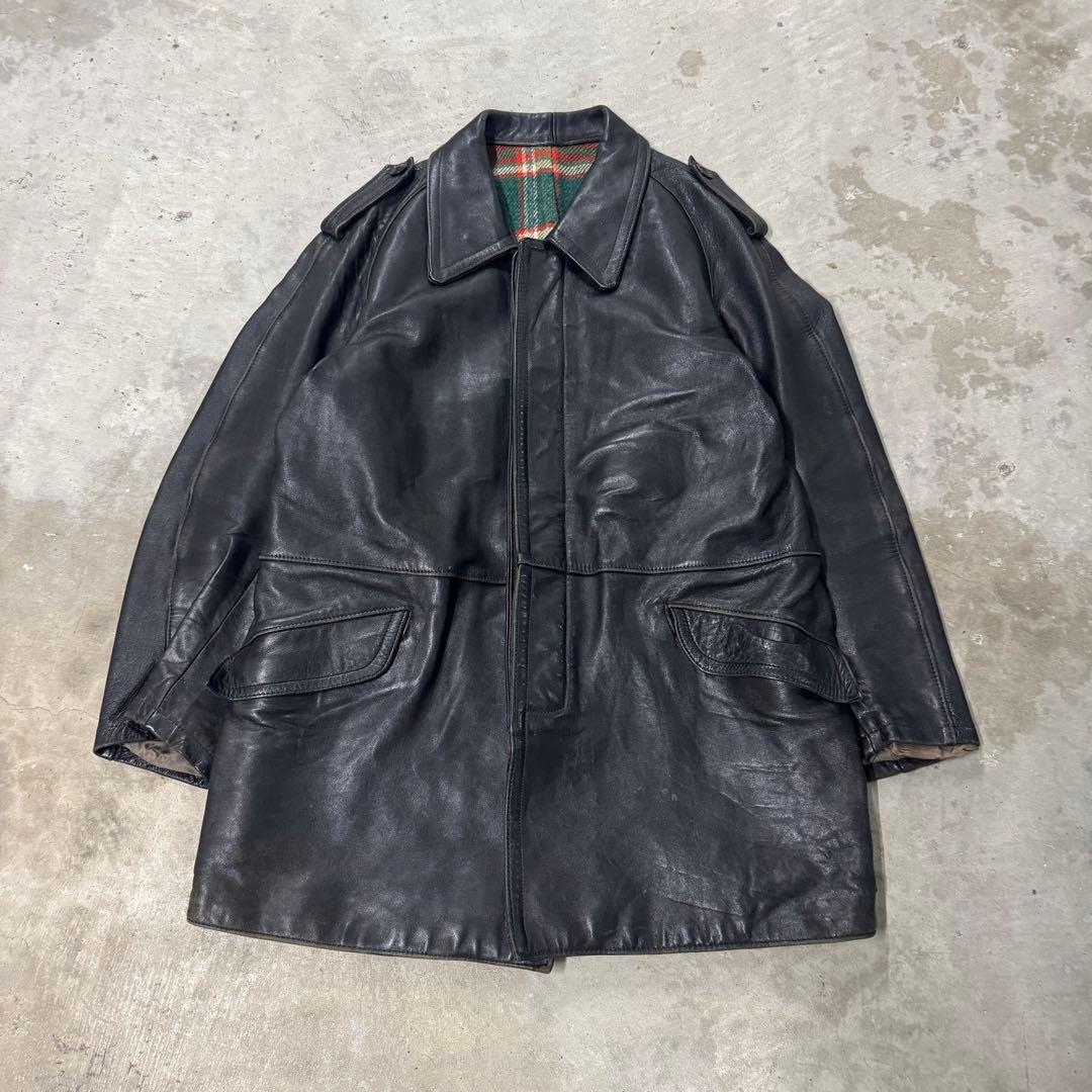 貴重 60s フランス軍 実物 ファイヤーマン レザーコート ミリタリー