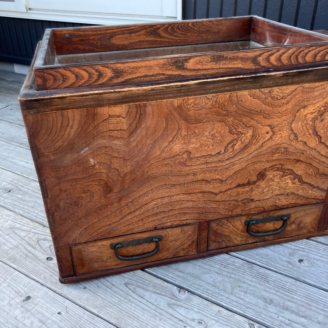 昭和レトロ 木製 長火鉢 5杯 引き出し収納付き 火鉢 囲炉裏 古家具