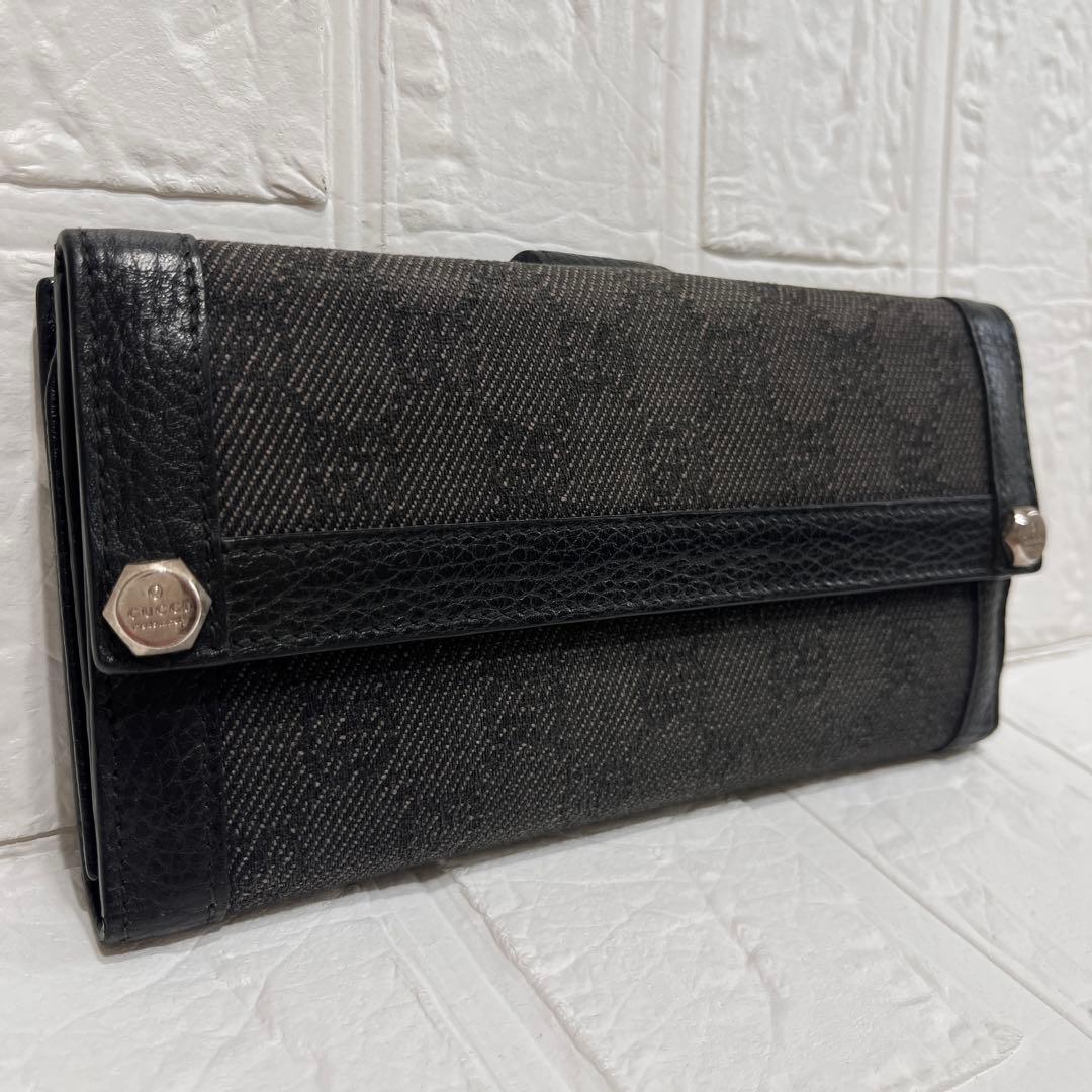 美品✨GUCCI 長財布　GGキャンバス レザー　ブラック　メンズ　Wホック
