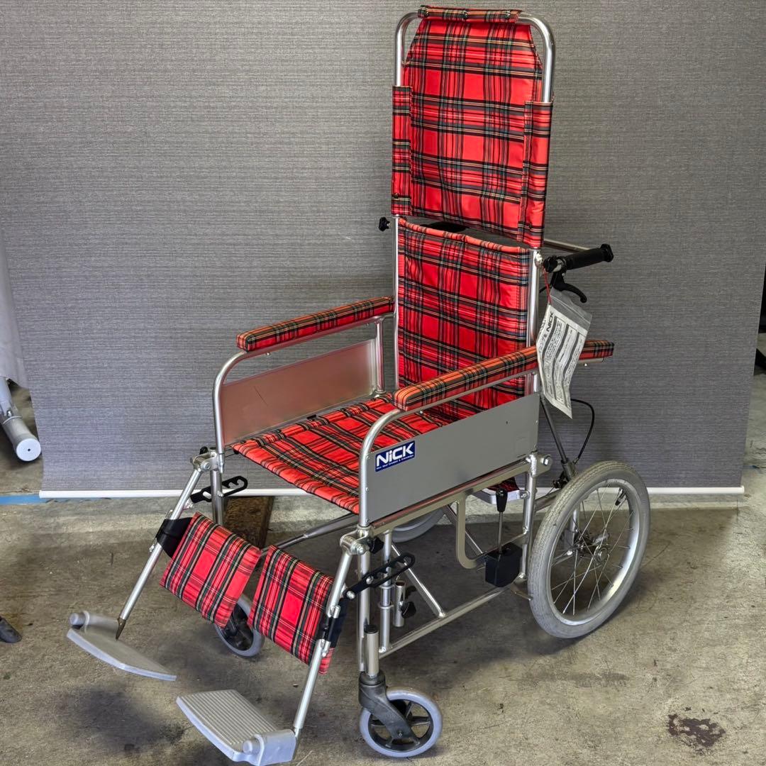 NICK 介助用車椅子 アルミ製 赤系チェック柄 車いす 札幌