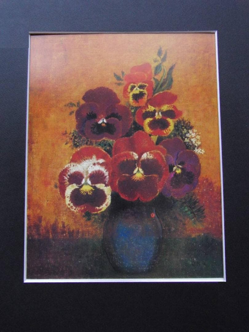 岡鹿之助、【三色すみれ】、希少な大判額装用画集より、美品、日本人画家