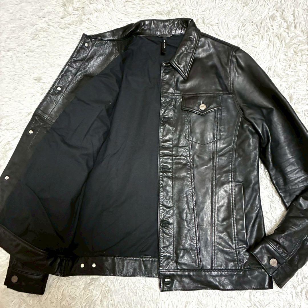 L相当⭐️glamb トラッカージャケット　カウレザー　光沢感　ブラック　3