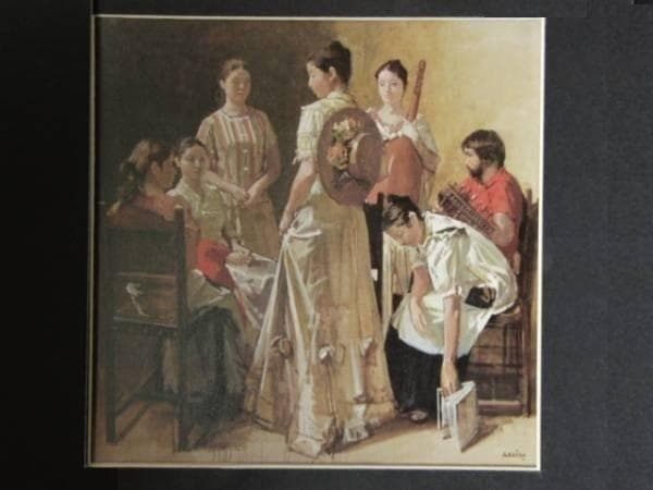 小磯良平、【集い】、希少な大判額装用画集より、美品、新品額装付