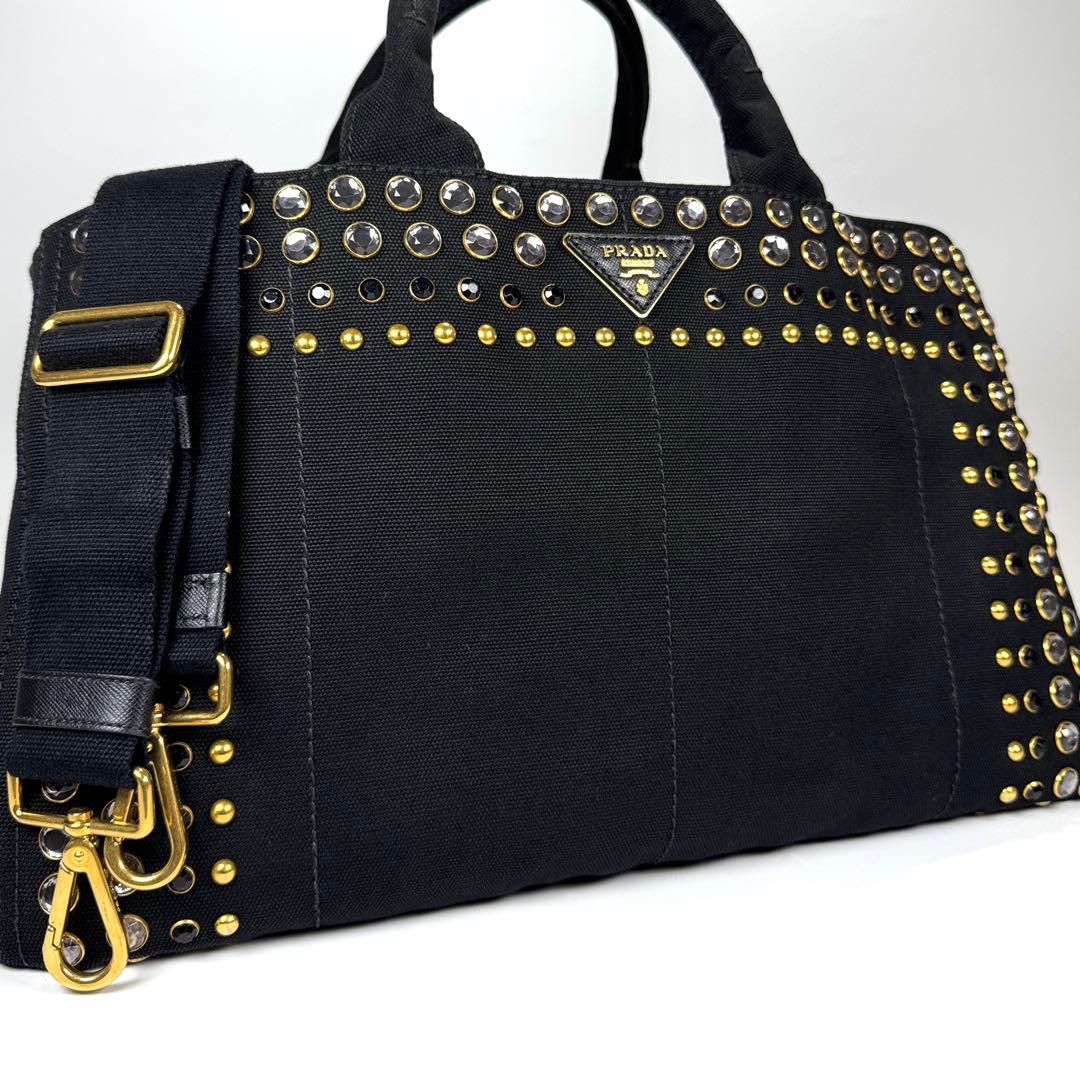 極美品✨ PRADA カナパ 2way ショルダー付 スタッズ ビジュー