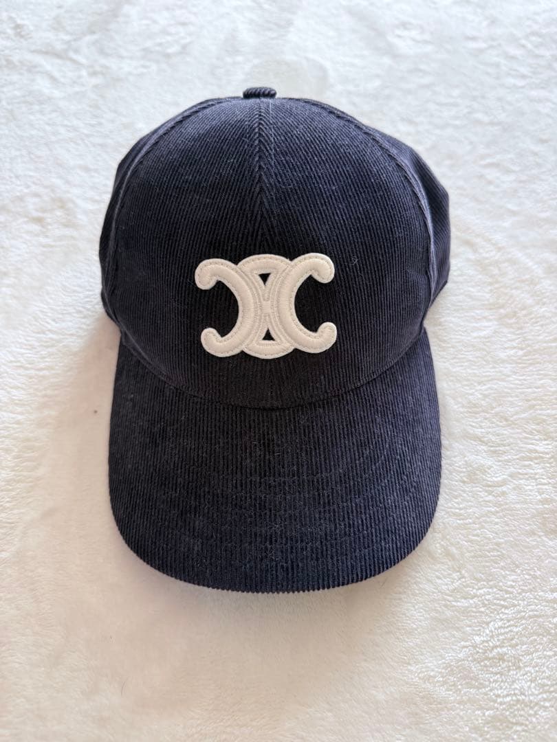 CELINE コーデュロイキャップ ネイビー