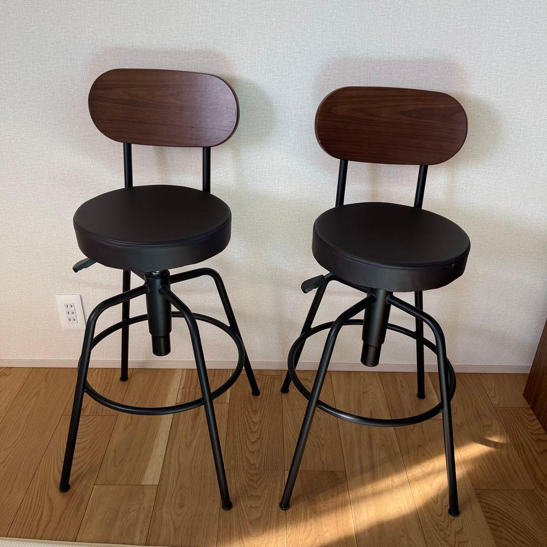 【宮城県直接引き渡し】カウンターチェア　バー　バーチェア　黒 合成皮革 木材