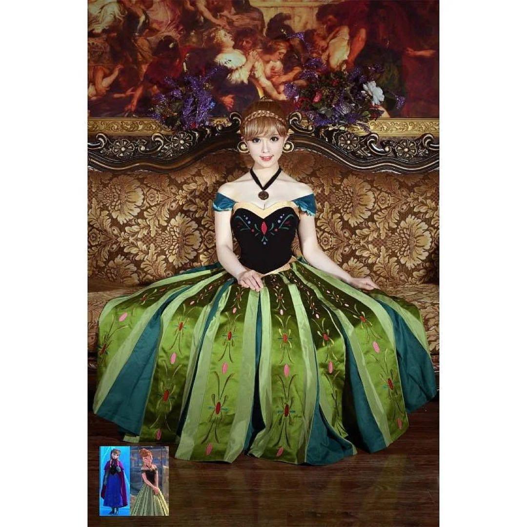 ディズニー アナと雪の女王 戴冠式 アナ ドレス コスプレ 衣装 Dハロ