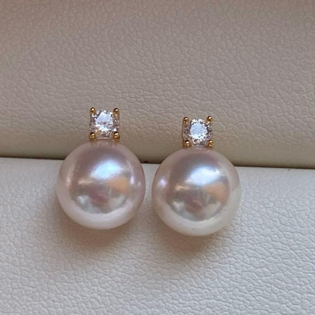 2095 あこや真珠 大玉8.8mm テリすごく良い パールピアス Aly手作