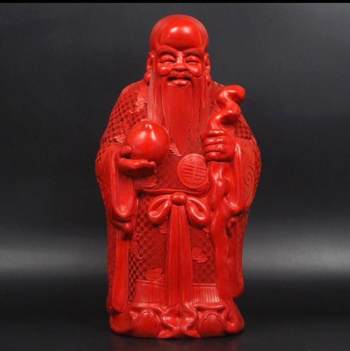 送料無料　清末～民国時代 珍品人物堆朱　寿老人　高45.5ｃｍ　中国古玩骨董