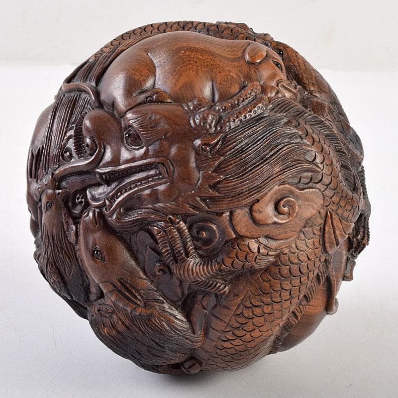 唐木彫刻　中山銘　十二支　丸玉　置物　V　R9190