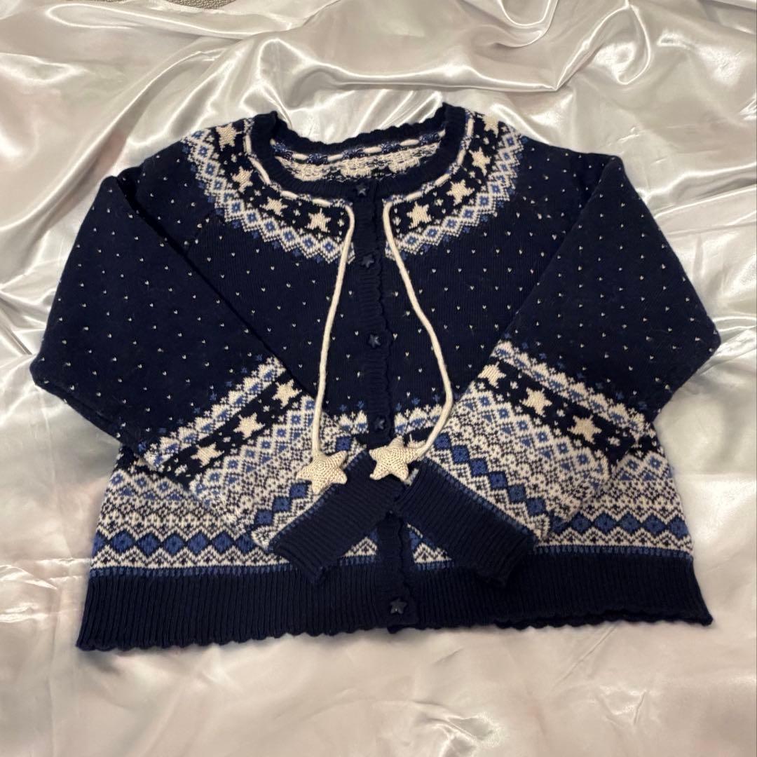 ピンクハウス 星柄編み込みニットカーディガン ネイビー