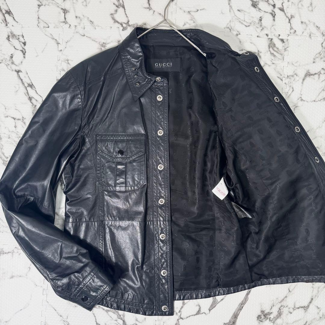 【極美品】グッチ　レザージャケット　ラムレザー　ライダース　スタッズ　裏地総柄