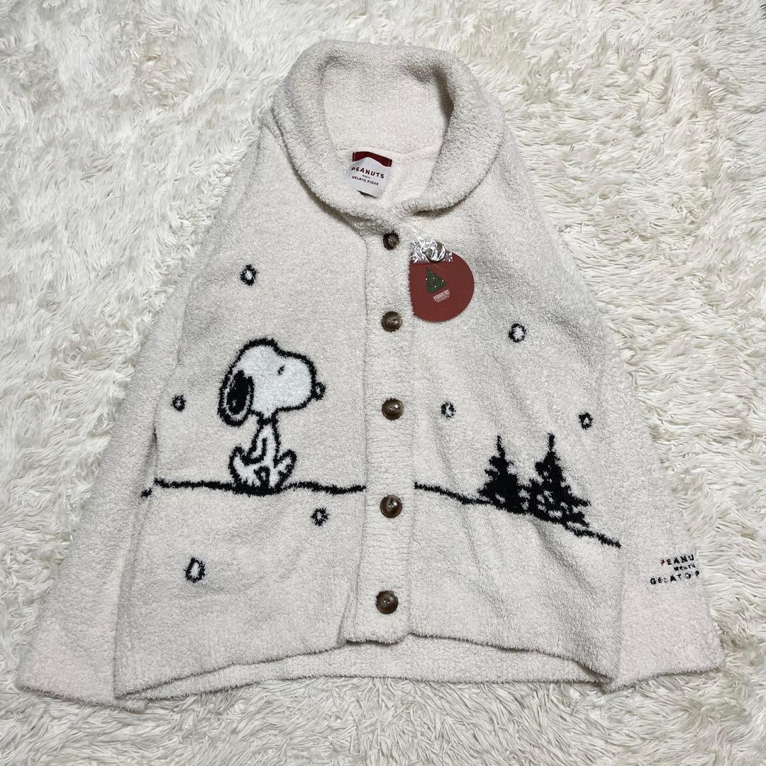 新品✨️ ジェラートピケ スヌーピー カーディガン ショールカラー ホワイト