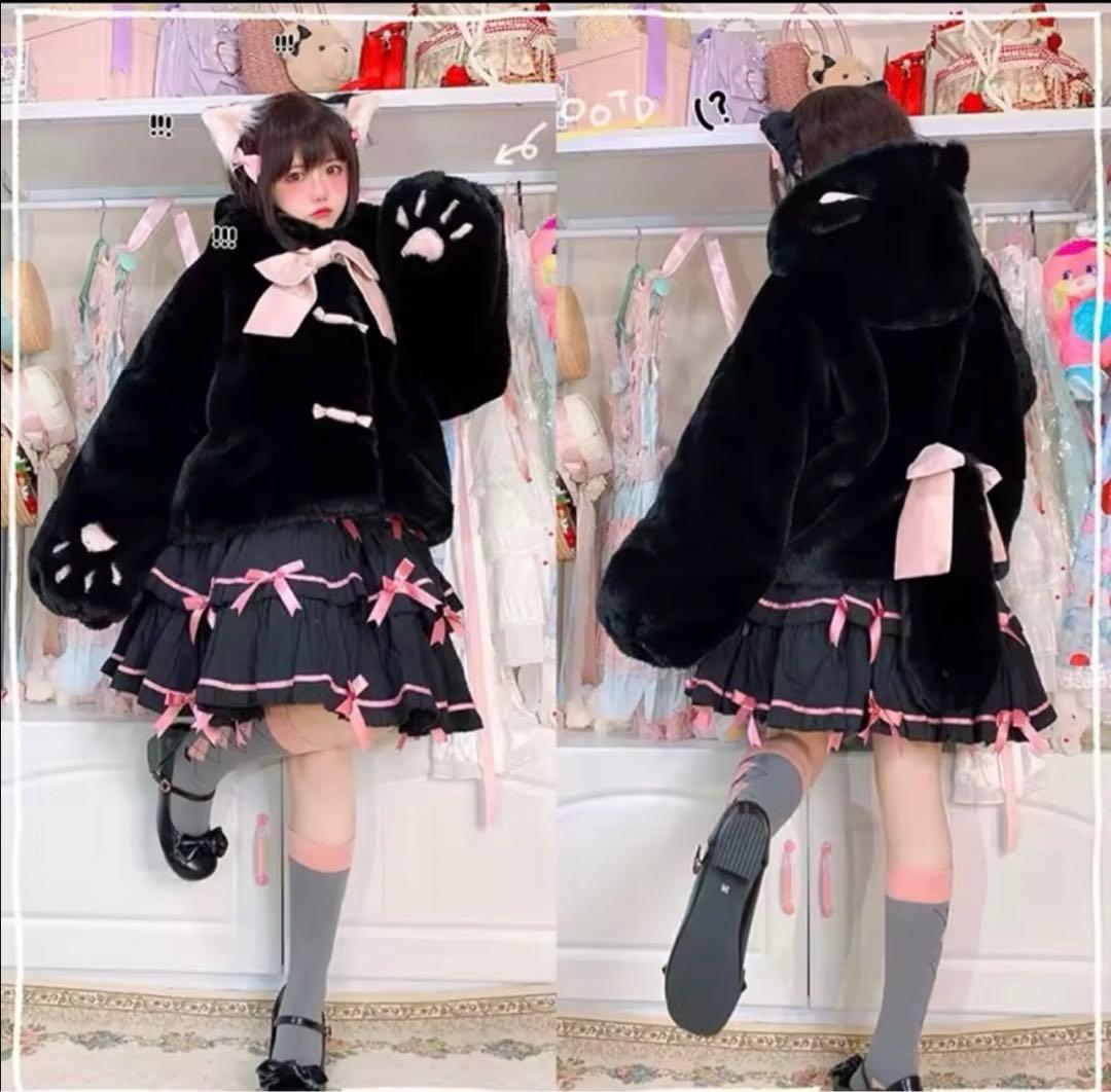 はれあめ ふわもこにゃんこーと コート ジャケット ふわふわ 猫 しっぽ