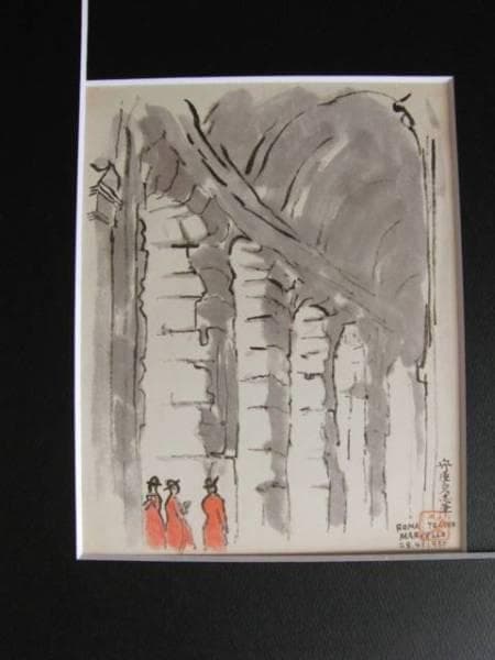 守屋多々志、古代のマルチェルロ劇場、希少な額装用画集より、美品、新品額装付