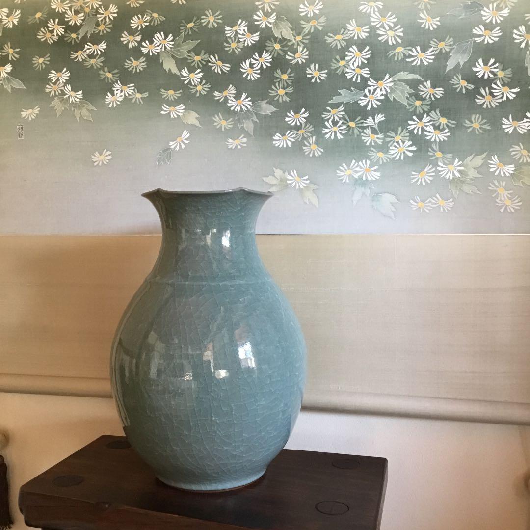 伝統工芸士　梶原茂正　花瓶　　　有田焼・しん窯 青花・源右衛門