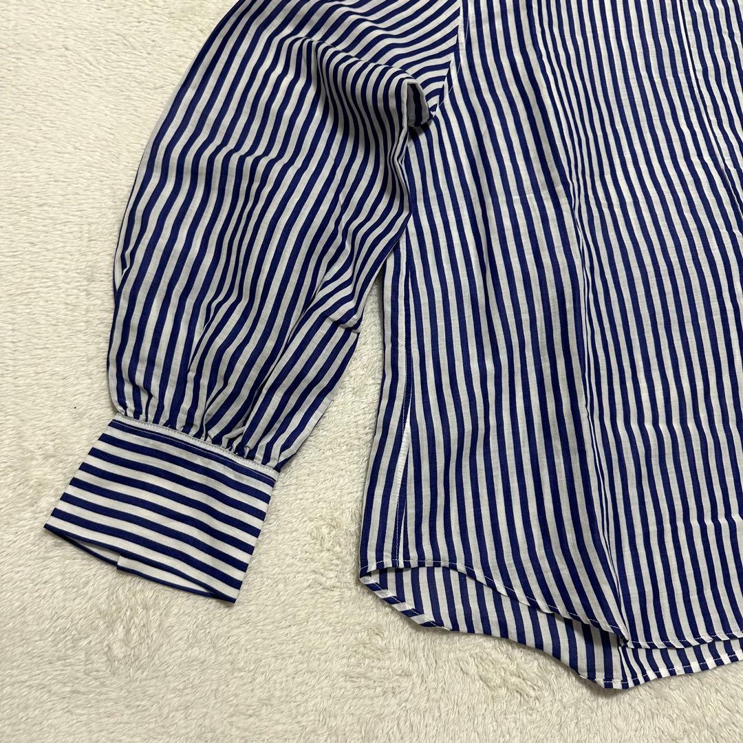 美品 IENA ラミーリヨセルノーカラーブラウス ストライプ サックス