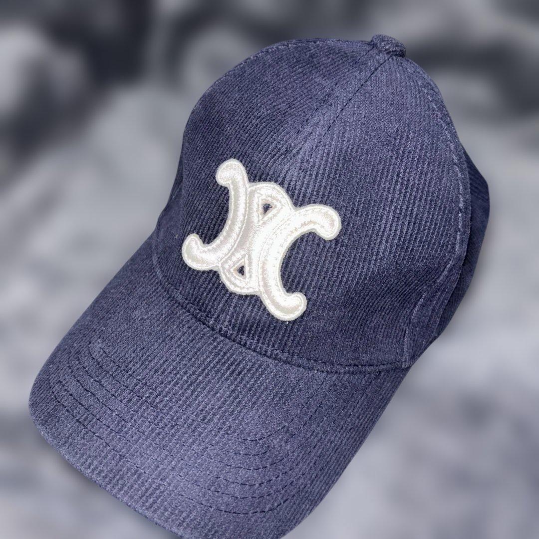 CELINEネイビー コーデュロイ キャップ