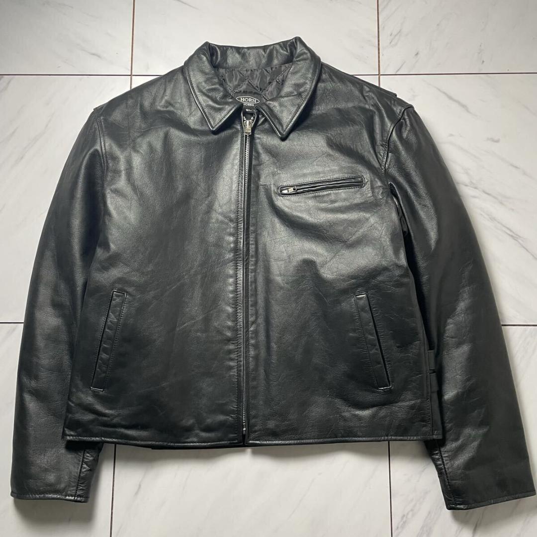 6L HORN WORKS レザージャケット バッファロー 裏地キルティング 黒 Horn Works 本革 プロテクター付シングルライダースジャケット メンズ